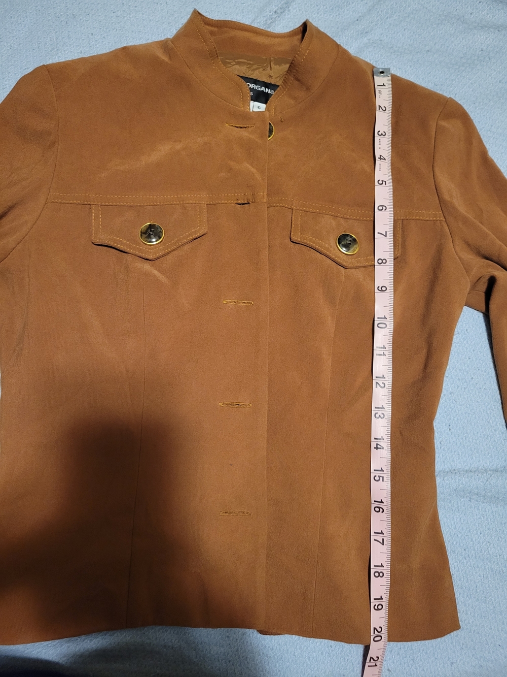 Donna Morgan Camel Brown Stand Collar Button up Blazer Jacket - Picture 4 of 8